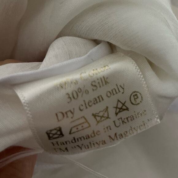 Yuliya Magdych Embroidered White Gold Mini Dress Cotton Silk Women’s Size M - Picture 8 of 10